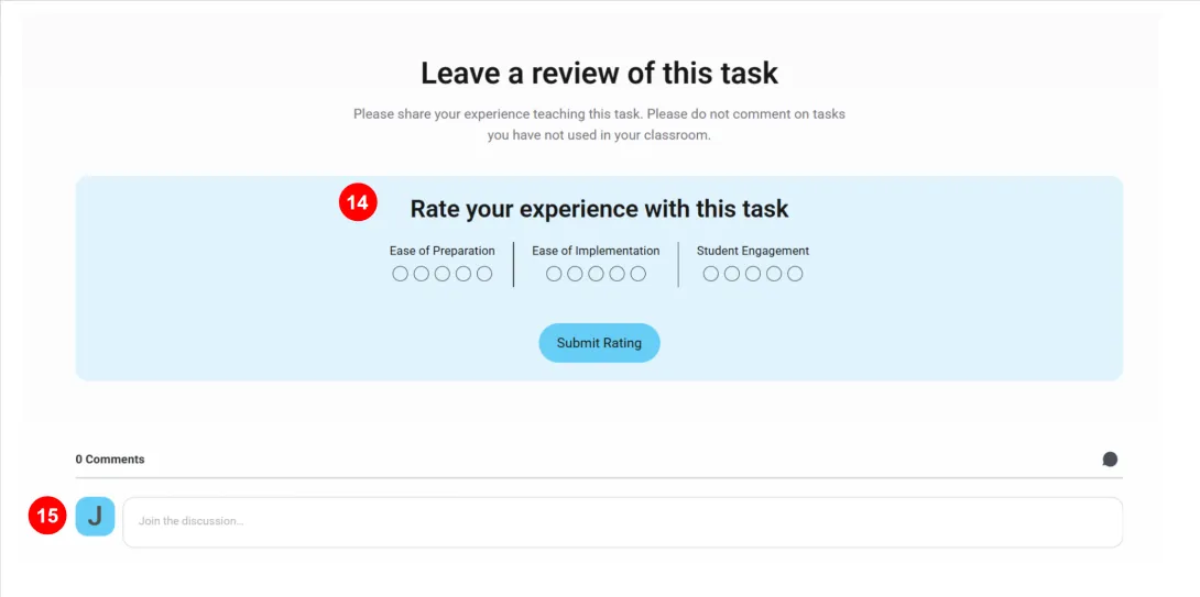 annotated image of the feedback section of a task page